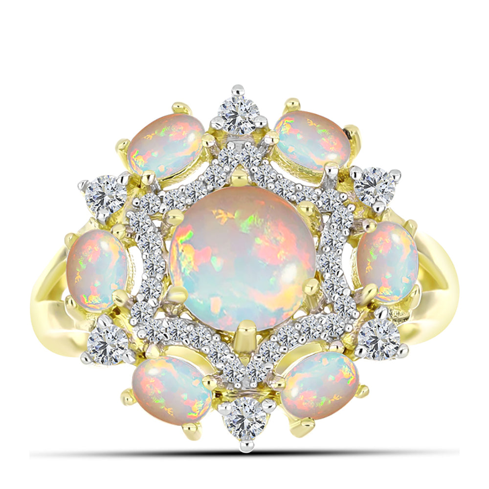Inel din Argint 925 Placat cu Aur ( 3.44 grame ) cu Opal Welo și Topaz Alb 2.04 Carate