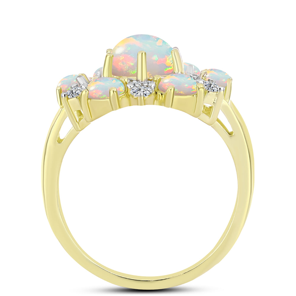 Inel din Argint 925 Placat cu Aur ( 3.44 grame ) cu Opal Welo și Topaz Alb 2.04 Carate 2 