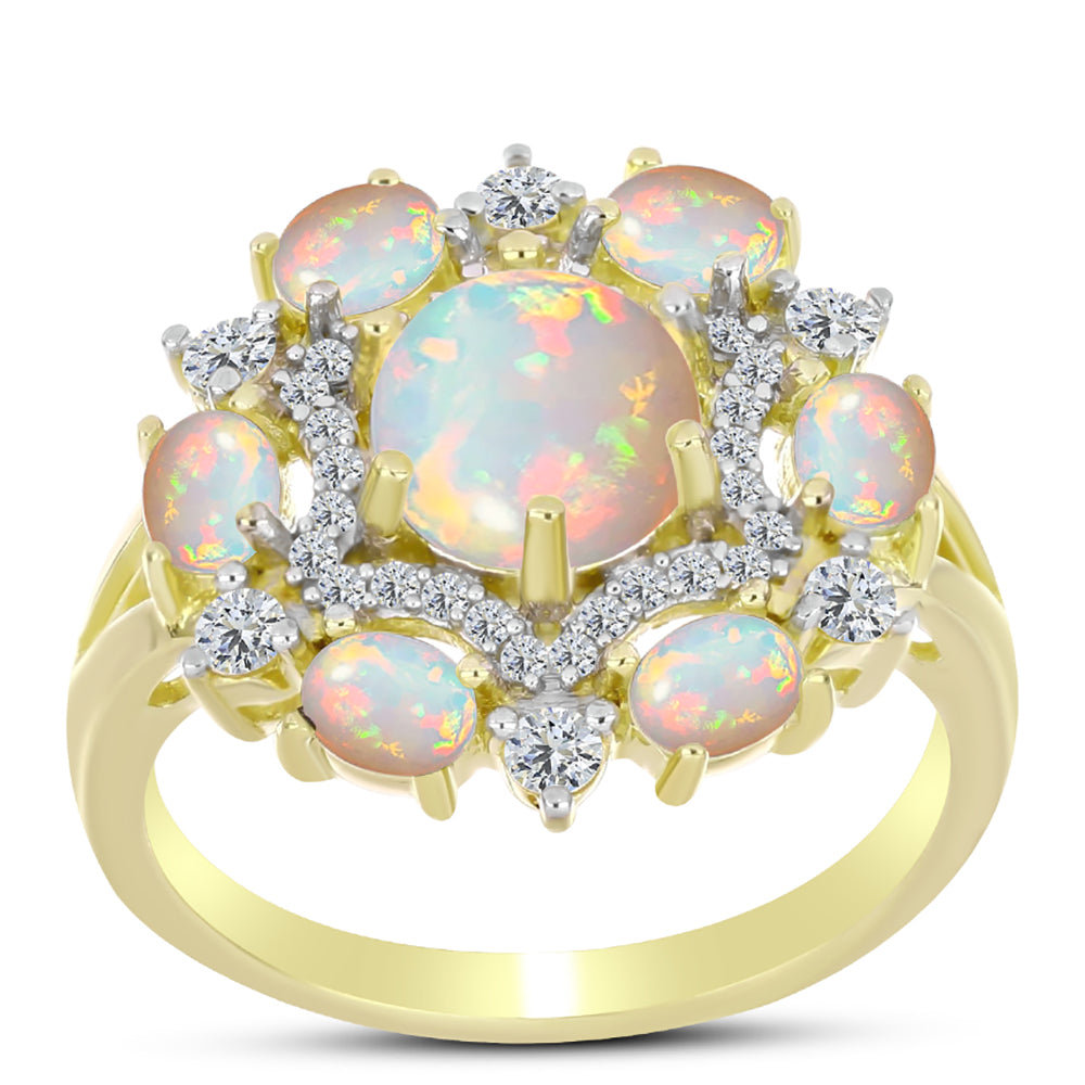 Inel din Argint 925 Placat cu Aur ( 3.44 grame ) cu Opal Welo și Topaz Alb 2.04 Carate