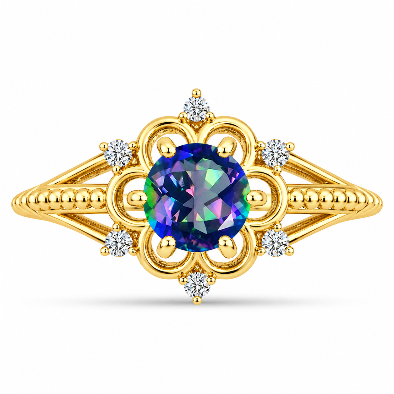Inel din Argint 925 Placat cu Aur ( 2.62 grame ) cu Topaz Mistic și Topaz Alb 0.85 Carate 1 
