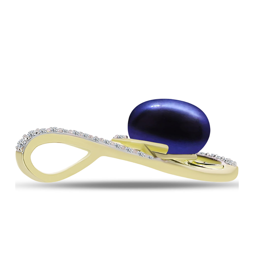 Pandantiv din Argint 925 Placat cu Aur ( 1.72 grame ) cu Perlă de Cultură Neagră și Topaz Alb 3.88 Carate