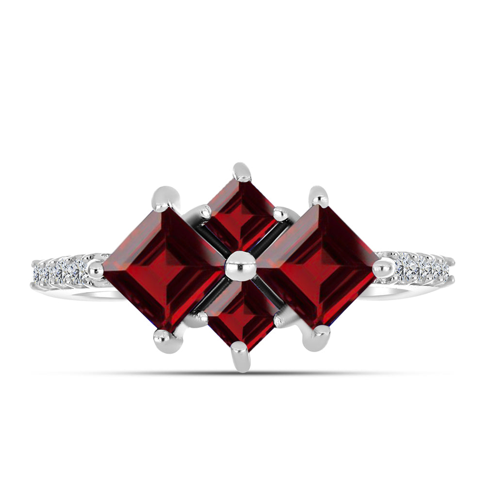 Inel din Argint 925 ( 2.5 grame ) cu Granat Barton și Topaz Alb 2.44 Carate