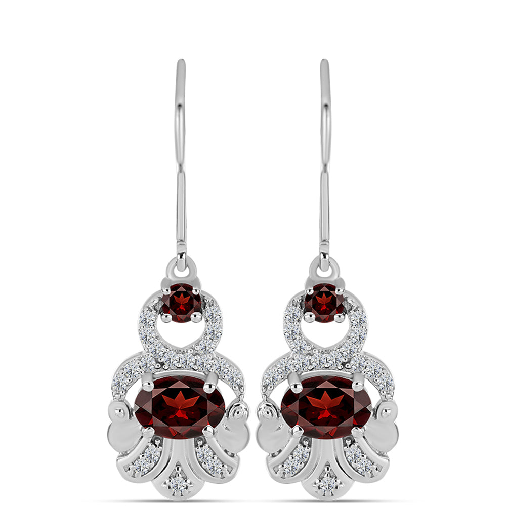 Cercei din Argint 925 ( 3.46 grame ) cu Granat Barton și Topaz Alb 2.38 Carate