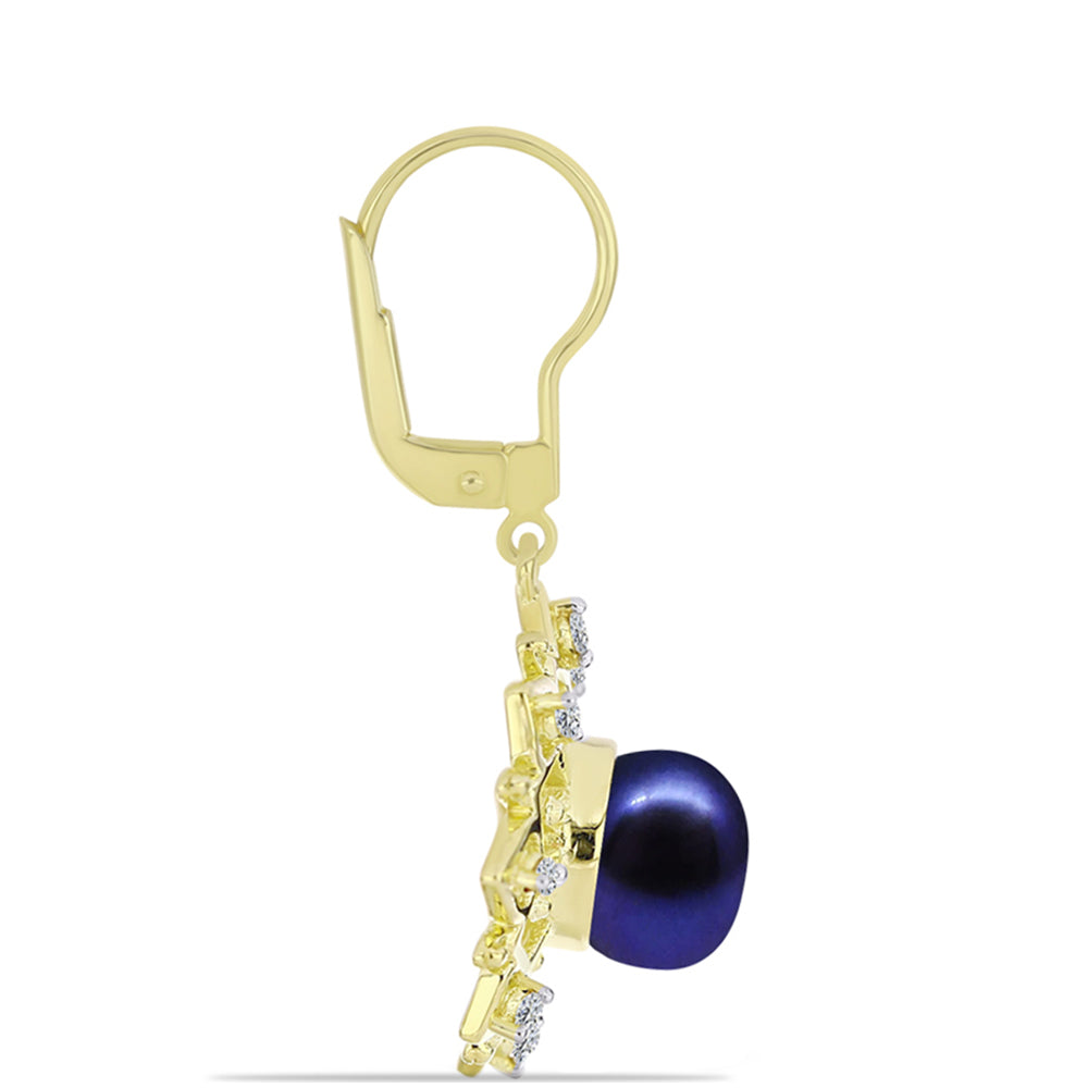 Cercei din Argint 925 Placat cu Aur ( 4.74 grame ) cu Perlă de Cultură Neagră și Topaz Alb 6.12 Carate 2 