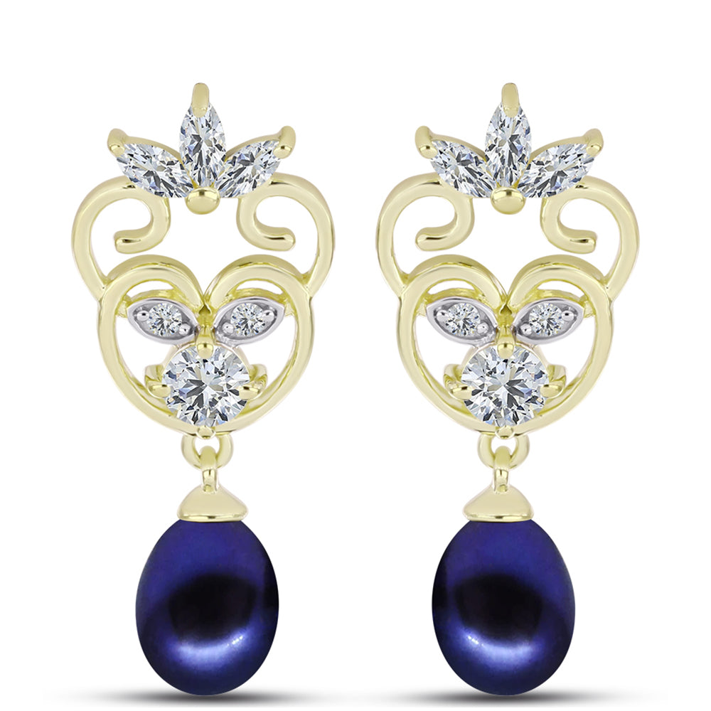 Cercei din Argint 925 Placat cu Aur ( 3.85 grame ) cu Perlă de Cultură Neagră și Topaz Alb 5.85 Carate