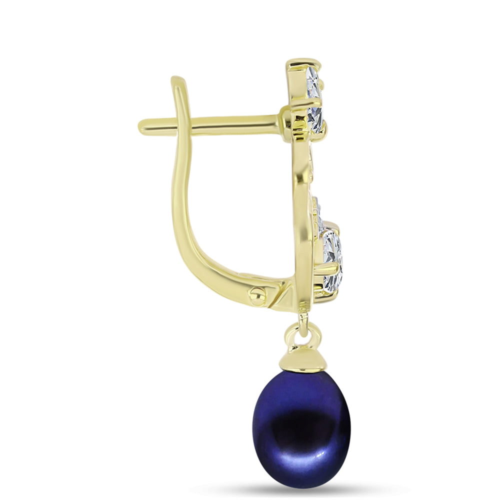 Cercei din Argint 925 Placat cu Aur ( 3.85 grame ) cu Perlă de Cultură Neagră și Topaz Alb 5.85 Carate