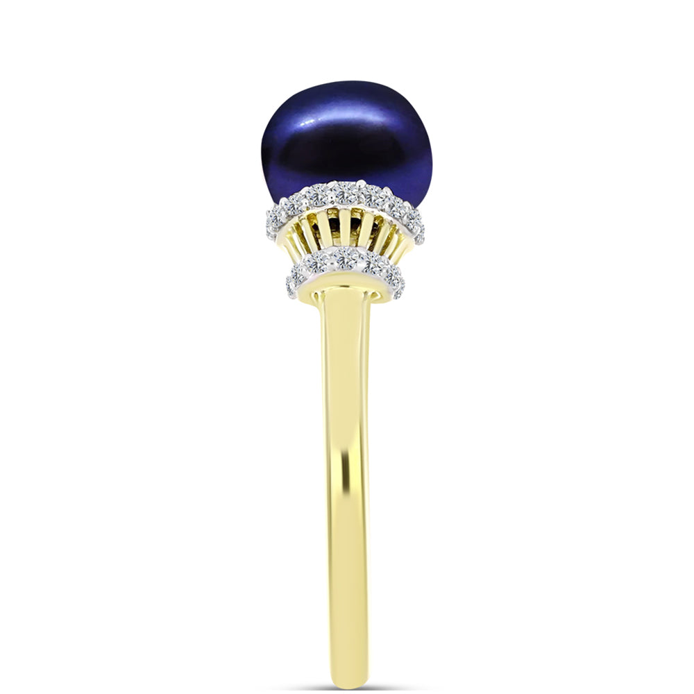 Inel din Argint 925 Placat cu Aur ( 2.64 grame ) cu Perlă de Cultură Neagră și Topaz Alb 3.07 Carate