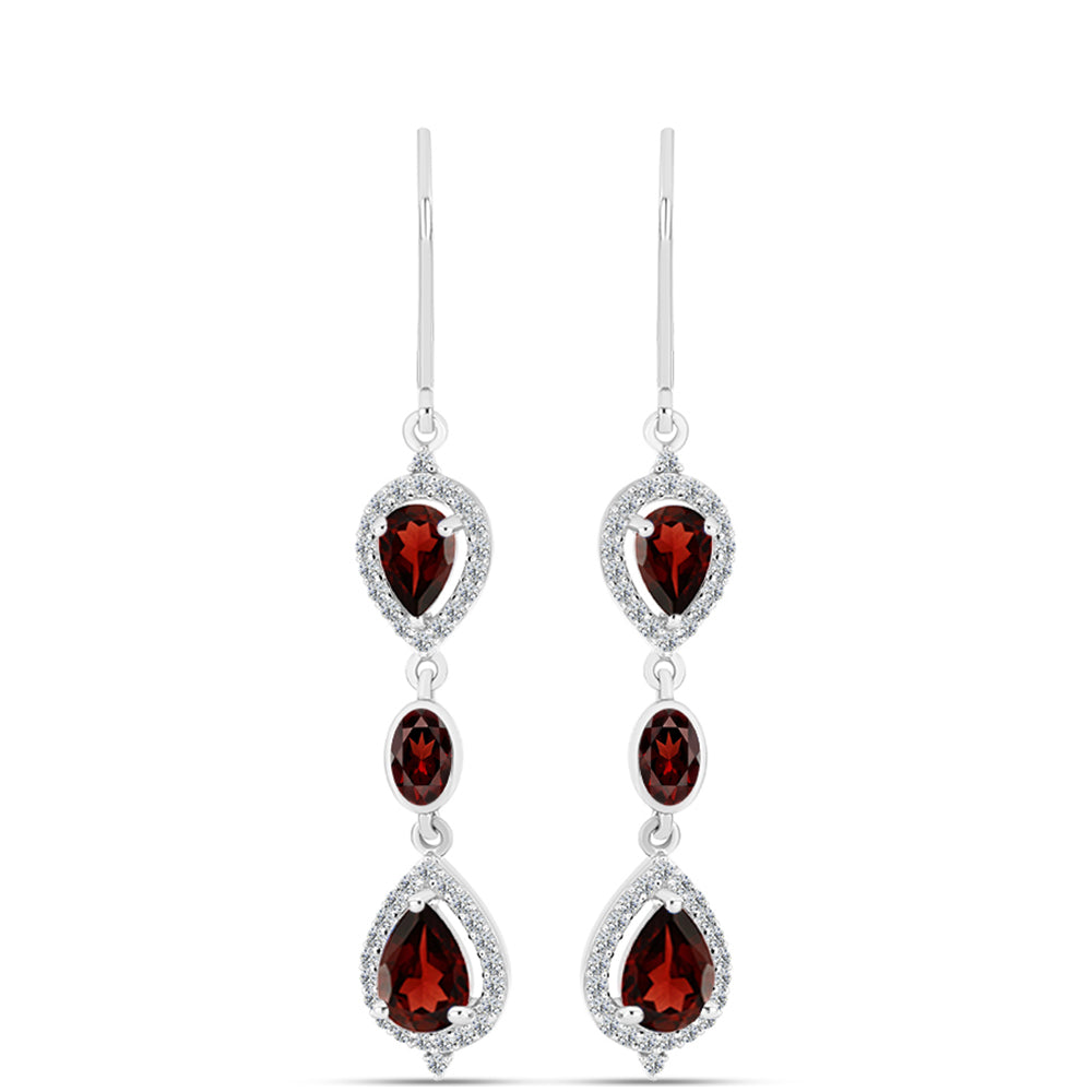 Cercei din Argint 925 ( 3.36 grame ) cu Granat Barton și Topaz Alb 3.87 Carate