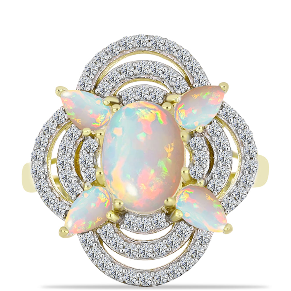 Inel din Argint 925 Placat cu Aur ( 3.82 grame ) cu Opal Welo și Topaz Alb 1.83 Carate