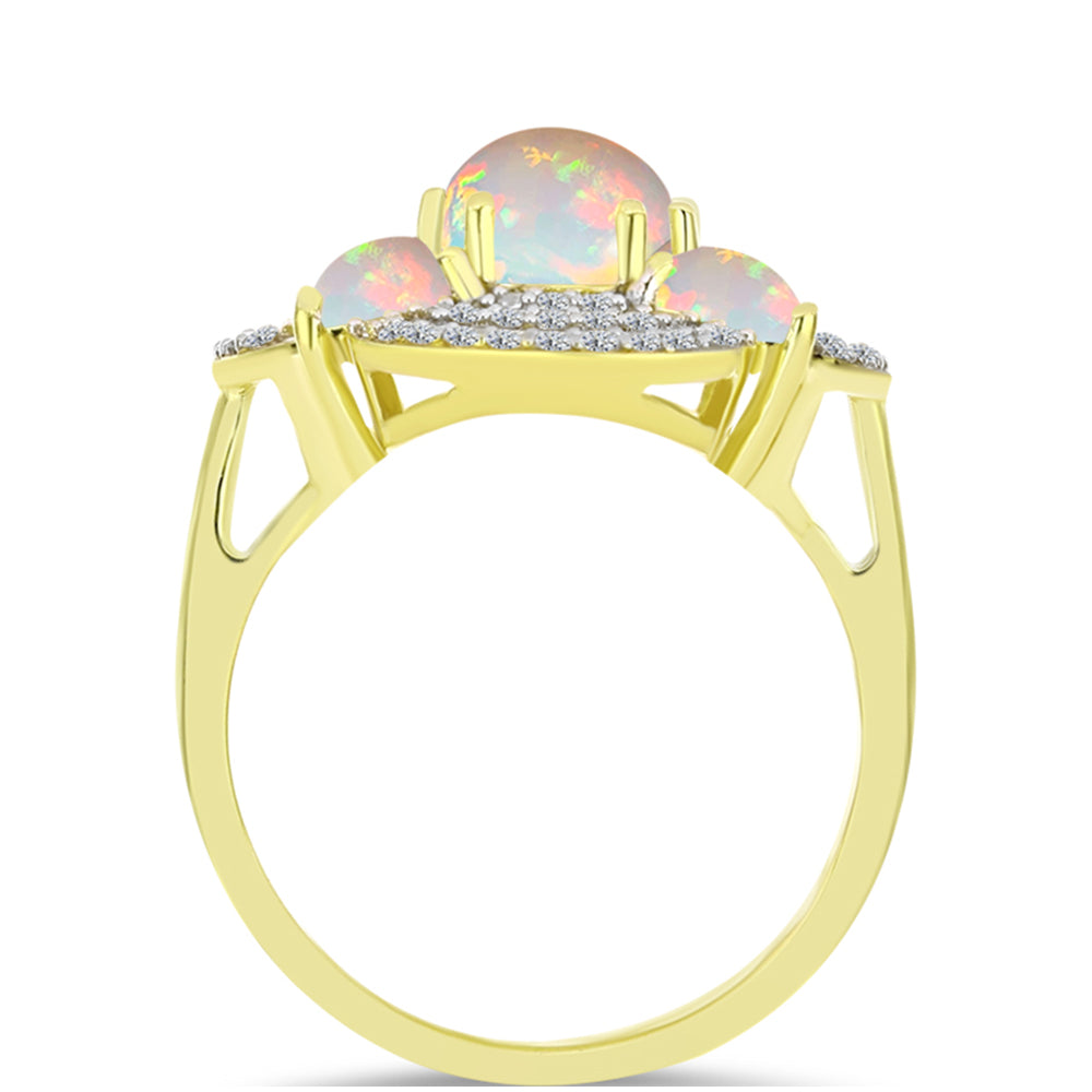 Inel din Argint 925 Placat cu Aur ( 3.82 grame ) cu Opal Welo și Topaz Alb 1.83 Carate 2 