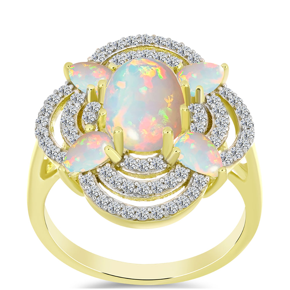 Inel din Argint 925 Placat cu Aur ( 3.82 grame ) cu Opal Welo și Topaz Alb 1.83 Carate