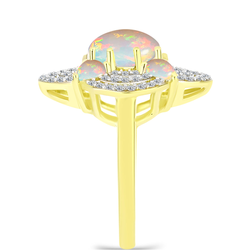 Inel din Argint 925 Placat cu Aur ( 3.82 grame ) cu Opal Welo și Topaz Alb 1.83 Carate