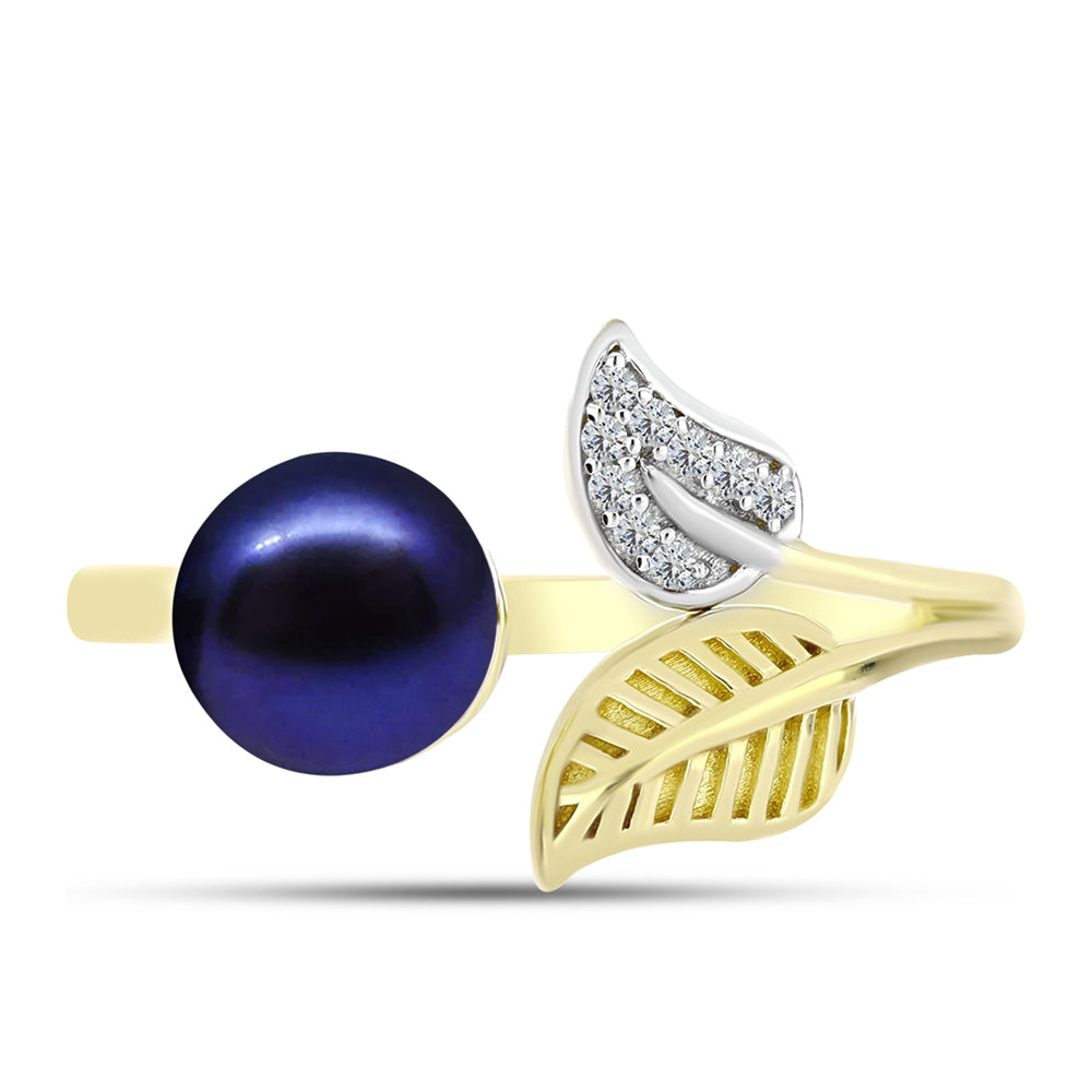 Inel din Argint 925 Placat cu Aur ( 2.61 grame ) cu Perlă de Cultură Neagră și Topaz Alb 2.82 Carate 1 