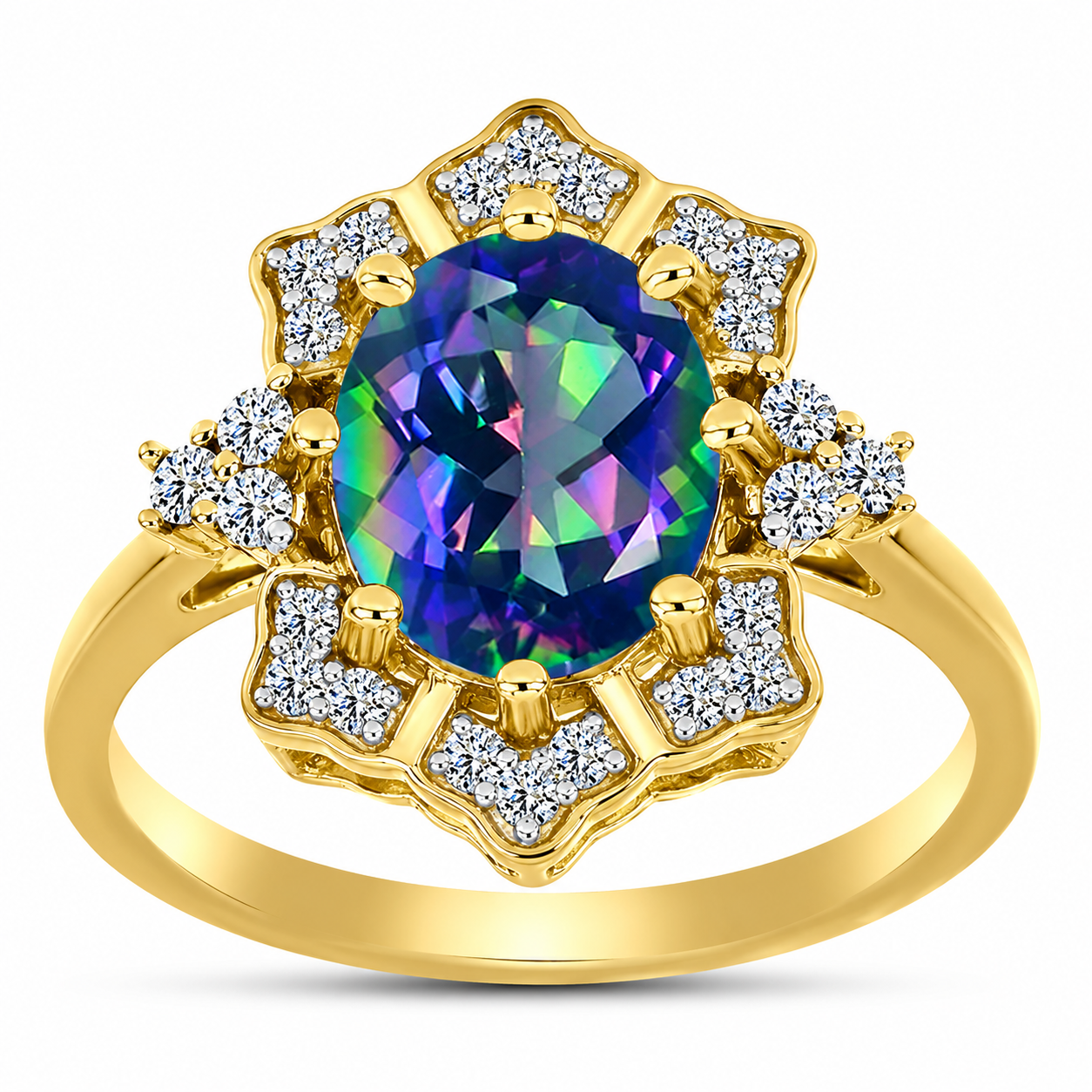 Inel din Argint 925 Placat cu Aur ( 2.84 grame ) cu Topaz Mistic și Topaz Alb 2.62 Carate 3 
