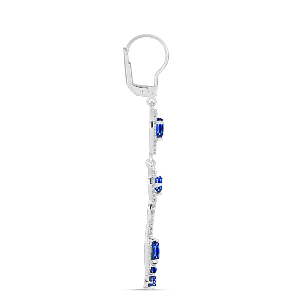 Cercei din Argint 925 ( 5.4 grame ) cu Safir Albastru Australian și Topaz Alb 4.62 Carate