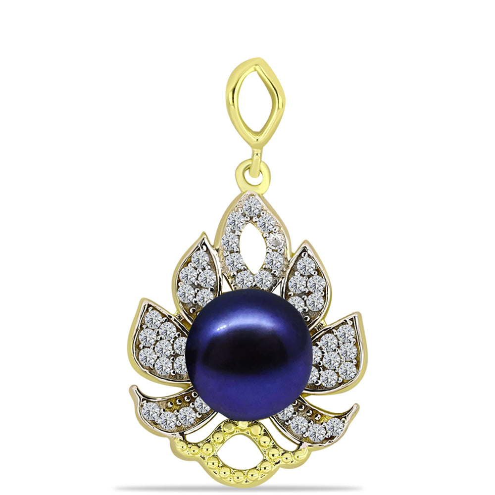 Pandantiv din Argint 925 Placat cu Aur ( 1.7 grame ) cu Perlă de Cultură Neagră și Topaz Alb 3.03 Carate 1 