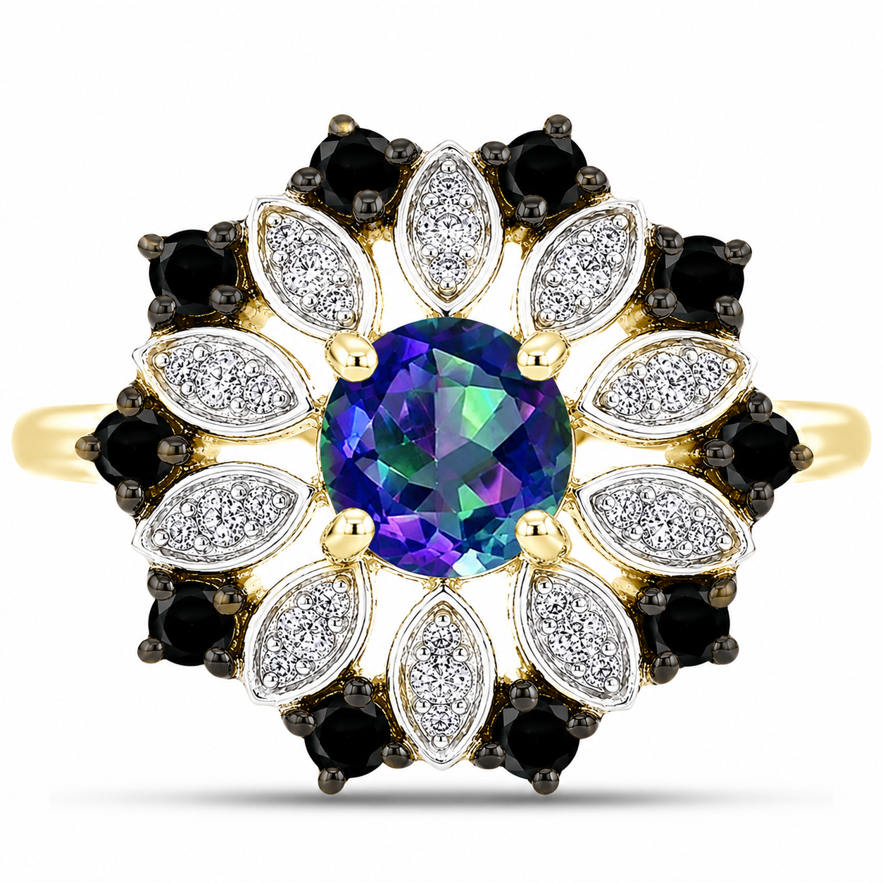 Inel din Argint 925 Placat cu Aur ( 3.3 grame ) cu Topaz Mistic și Spinel Negru 1.35 Carate 1 