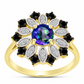 Inel din Argint 925 Placat cu Aur ( 3.3 grame ) cu Topaz Mistic și Spinel Negru 1.35 Carate