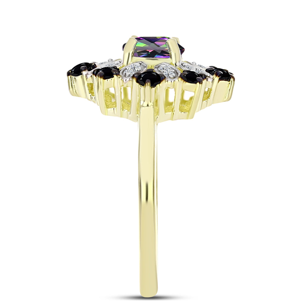 Inel din Argint 925 Placat cu Aur ( 3.3 grame ) cu Topaz Mistic și Spinel Negru 1.35 Carate