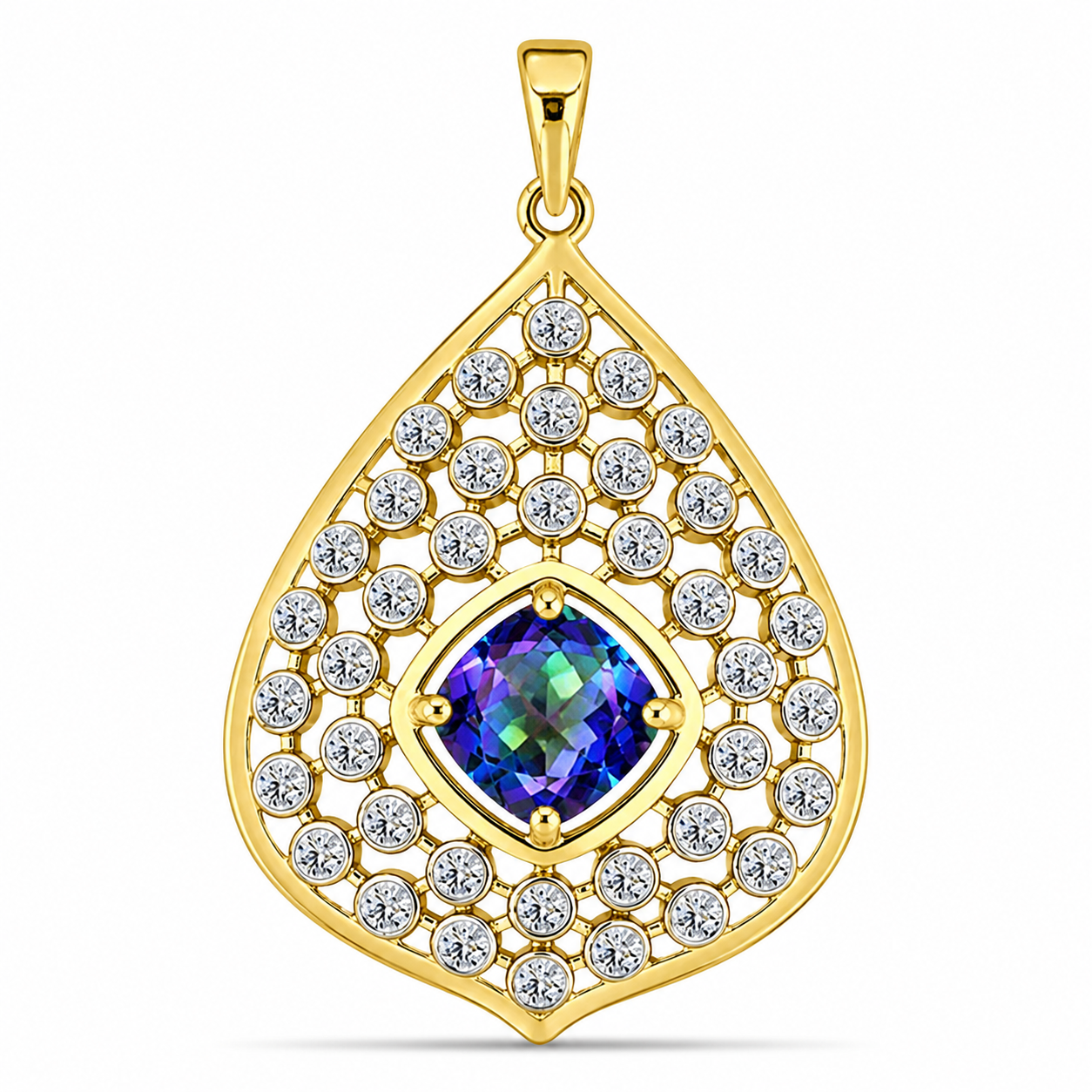 Pandantiv din Argint 925 Placat cu Aur ( 2.75 grame ) cu Topaz Mistic și Topaz Alb 2.05 Carate 1 