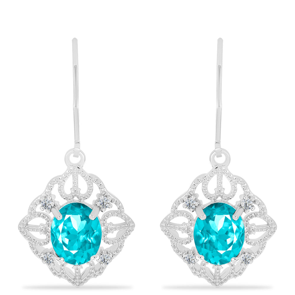 Cercei din Argint 925 ( 3.79 grame ) cu Cuarț Paraiba și Topaz Alb 3.33 Carate