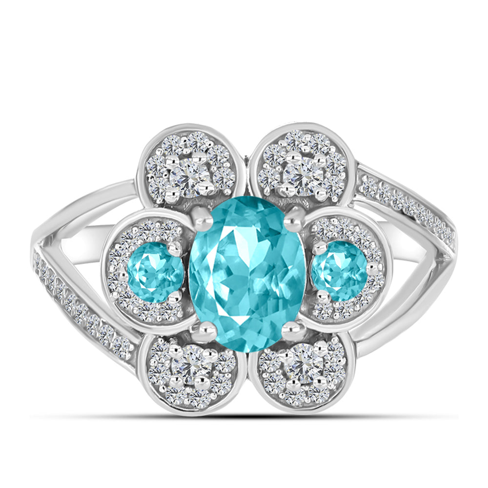 Inel din Argint 925 ( 3.79 grame ) cu Cuarț Paraiba și Topaz Alb 1.95 Carate 1 