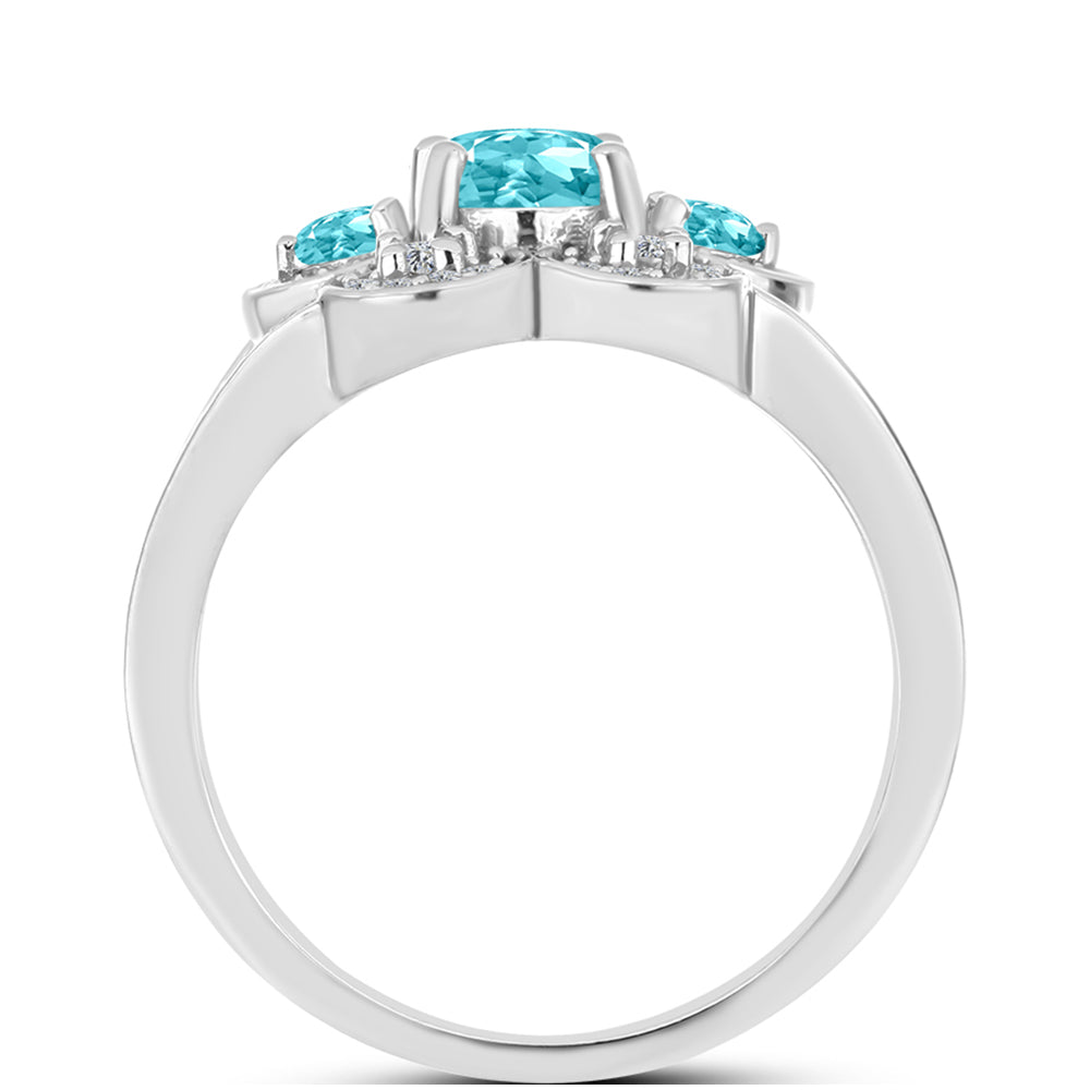 Inel din Argint 925 ( 3.79 grame ) cu Cuarț Paraiba și Topaz Alb 1.95 Carate 2 