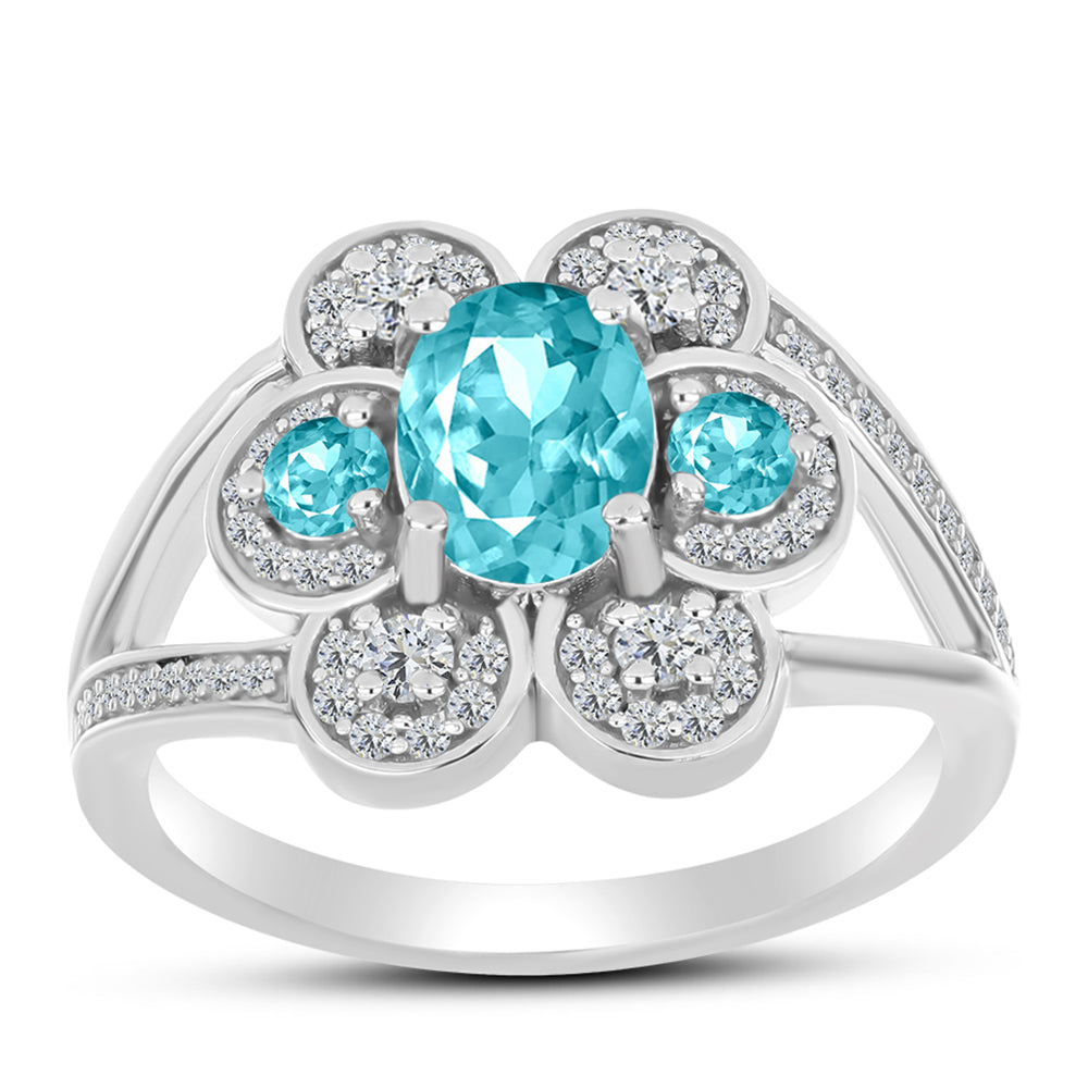 Inel din Argint 925 ( 3.79 grame ) cu Cuarț Paraiba și Topaz Alb 1.95 Carate