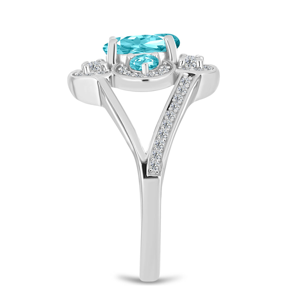 Inel din Argint 925 ( 3.79 grame ) cu Cuarț Paraiba și Topaz Alb 1.95 Carate
