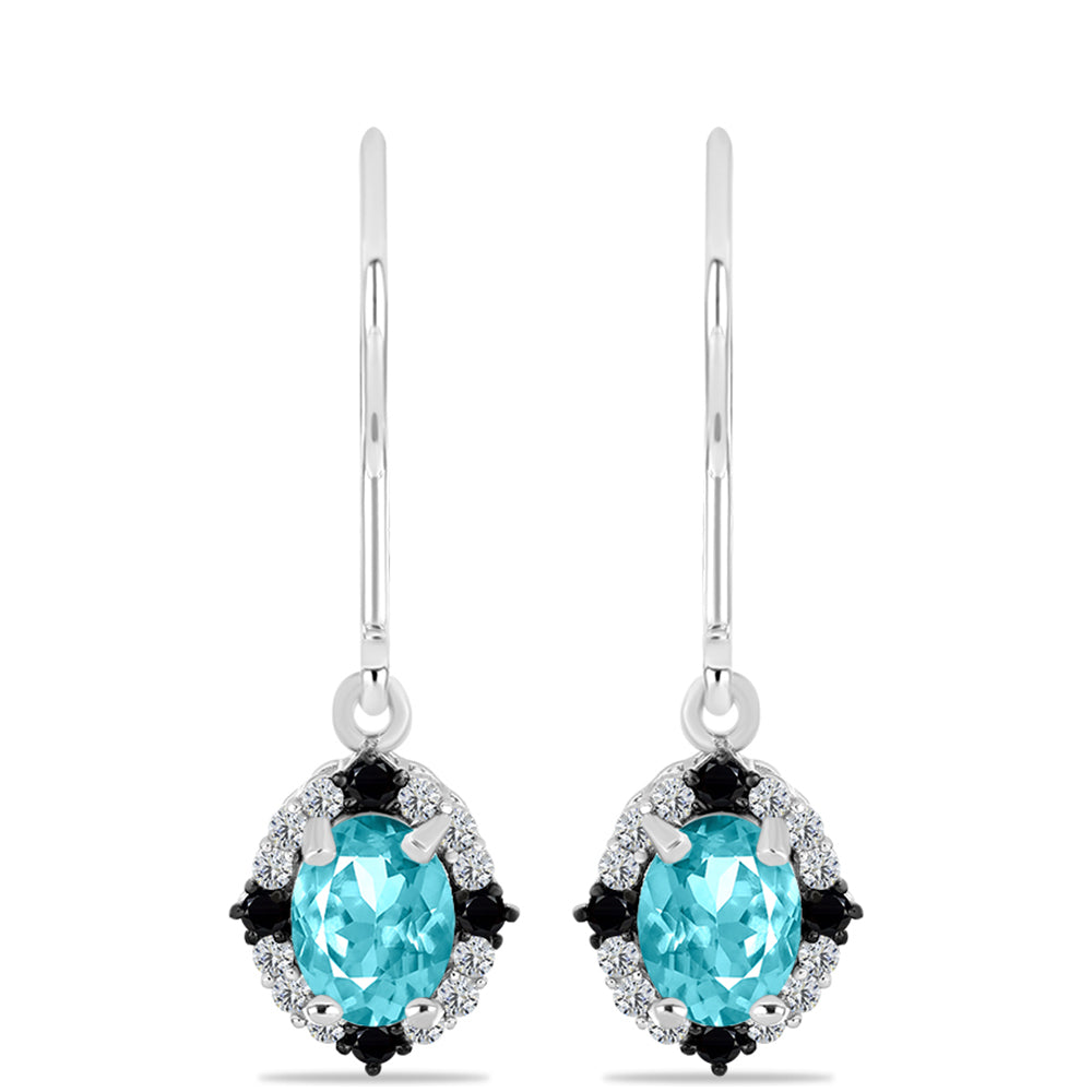 Cercei din Argint 925 ( 1.98 grame ) cu Cuarț Paraiba și Spinel Negru 1.8 Carate
