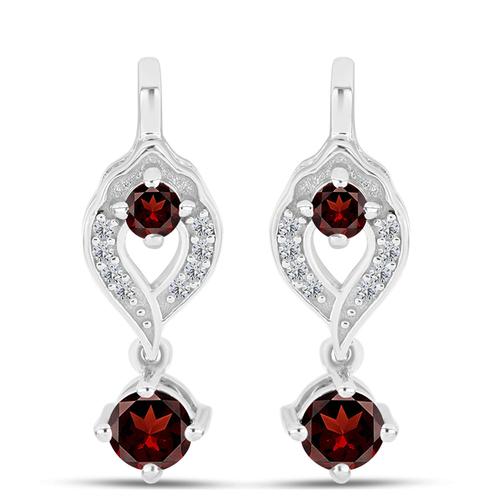 Cercei din Argint 925 ( 3.71 grame ) cu Granat Barton și Topaz Alb 1.26 Carate 1 