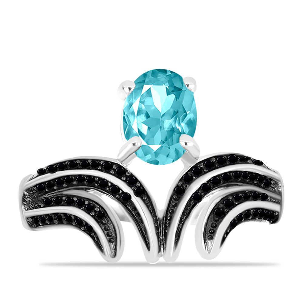 Inel din Argint 925 ( 4.05 grame ) cu Cuarț Paraiba și Spinel Negru 1.52 Carate 1 