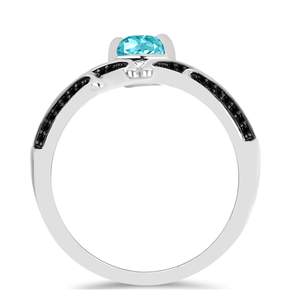 Inel din Argint 925 ( 4.05 grame ) cu Cuarț Paraiba și Spinel Negru 1.52 Carate