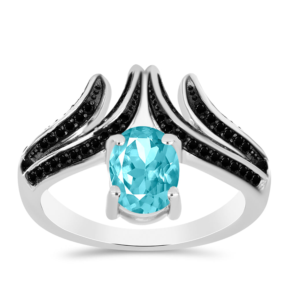 Inel din Argint 925 ( 4.05 grame ) cu Cuarț Paraiba și Spinel Negru 1.52 Carate 3 