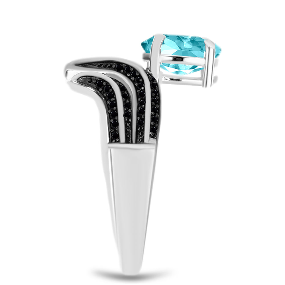 Inel din Argint 925 ( 4.05 grame ) cu Cuarț Paraiba și Spinel Negru 1.52 Carate 4 