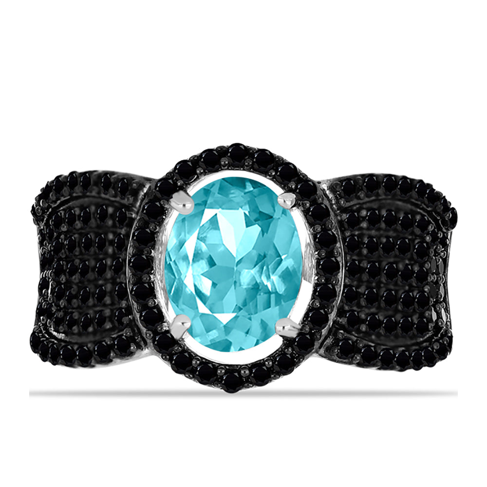 Inel din Argint 925 ( 4.88 grame ) cu Cuarț Paraiba și Spinel Negru 3.09 Carate