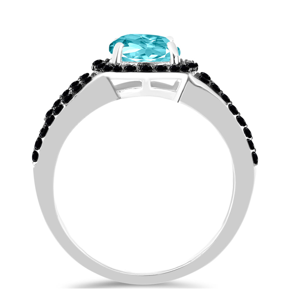 Inel din Argint 925 ( 4.88 grame ) cu Cuarț Paraiba și Spinel Negru 3.09 Carate
