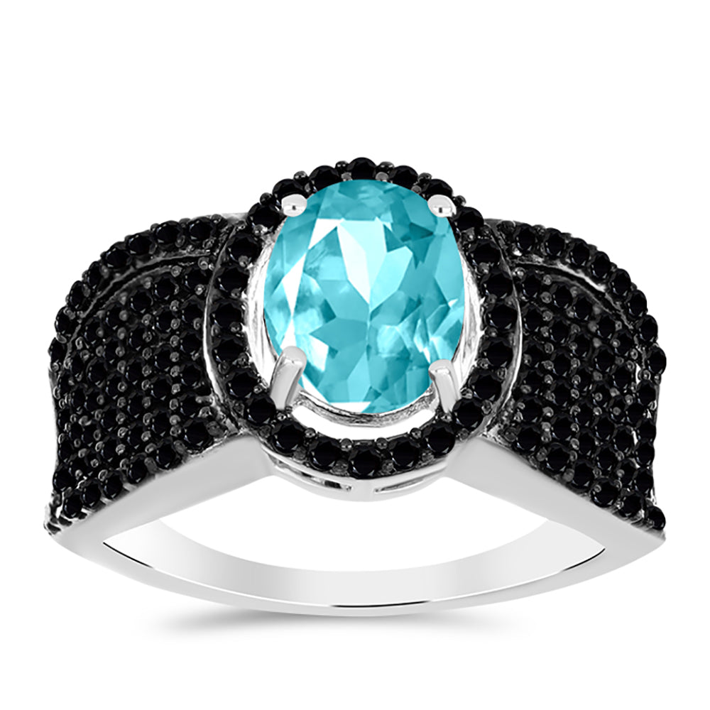 Inel din Argint 925 ( 4.88 grame ) cu Cuarț Paraiba și Spinel Negru 3.09 Carate 3 