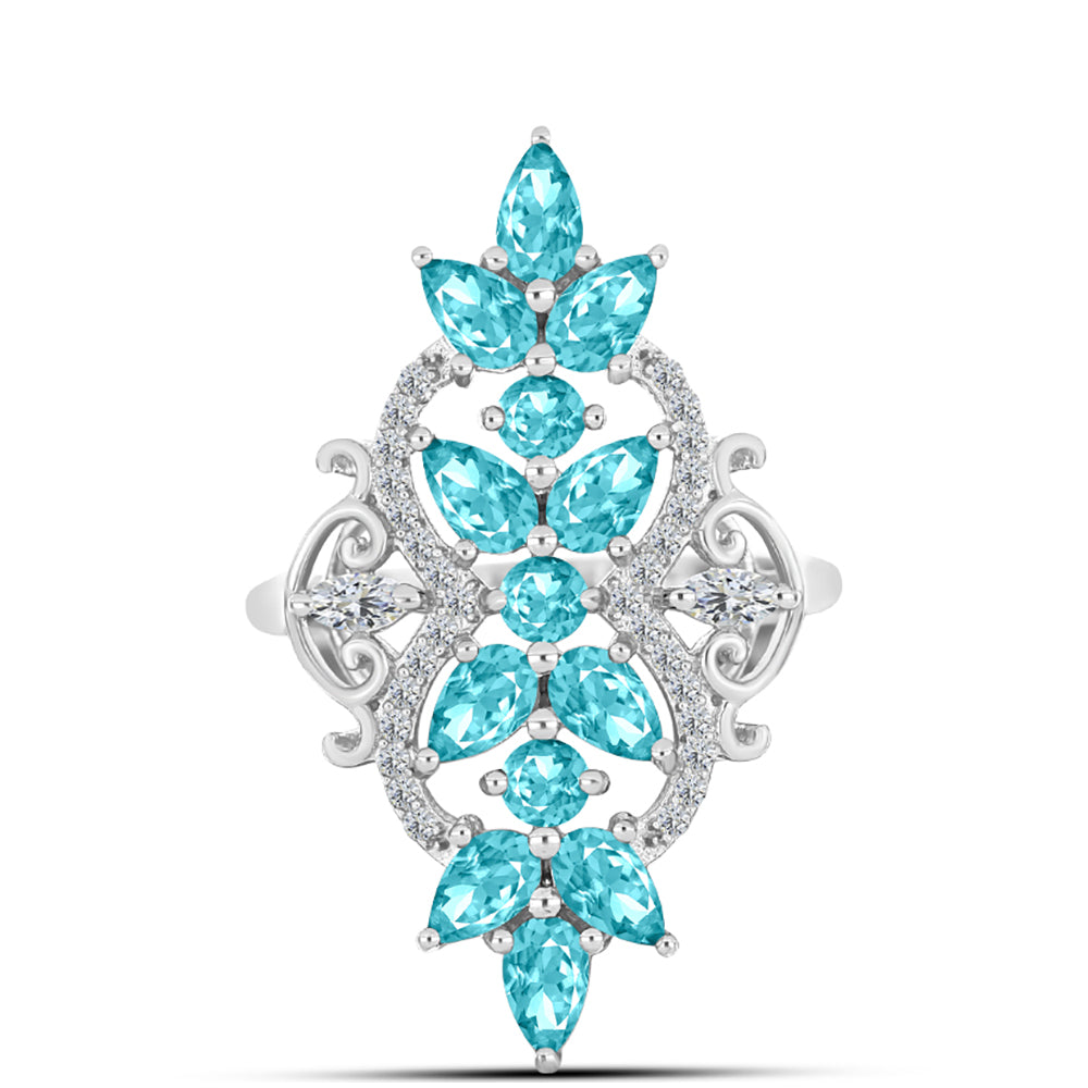 Inel din Argint 925 ( 4.06 grame ) cu Cuarț Paraiba și Topaz Alb 2.48 Carate