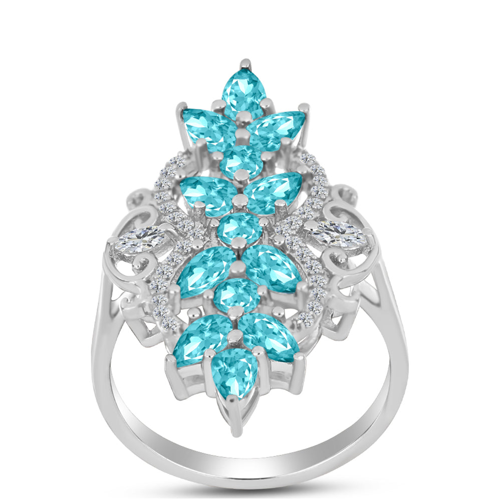 Inel din Argint 925 ( 4.06 grame ) cu Cuarț Paraiba și Topaz Alb 2.48 Carate