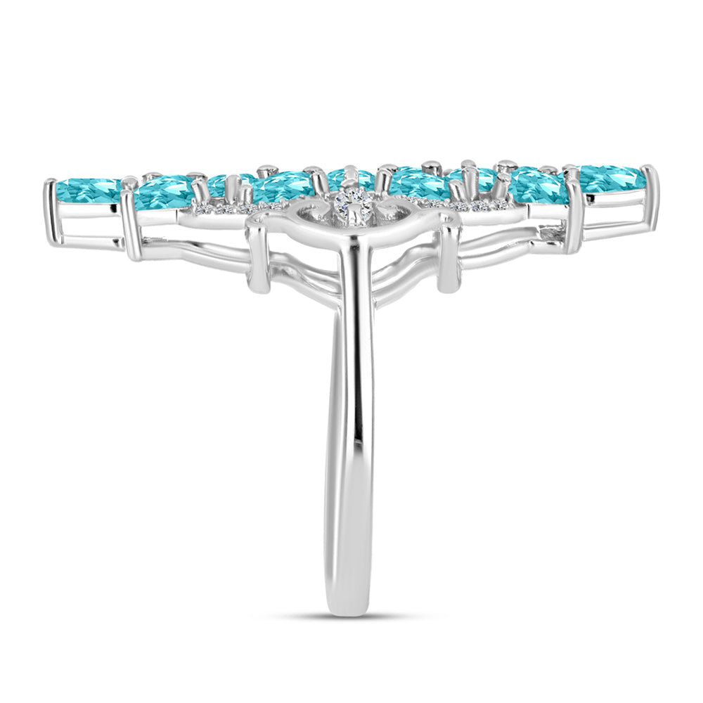 Inel din Argint 925 ( 4.06 grame ) cu Cuarț Paraiba și Topaz Alb 2.48 Carate 4 