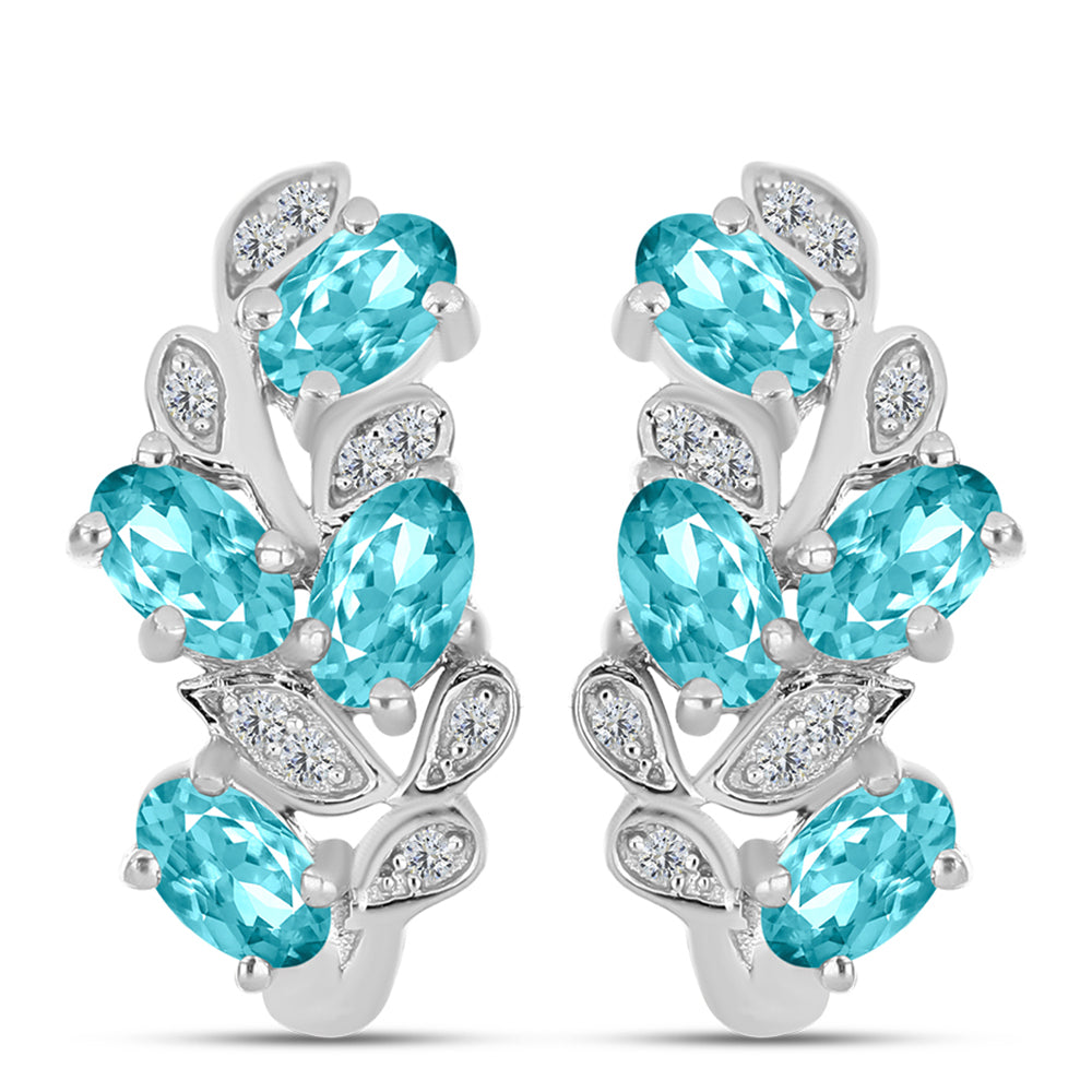 Cercei din Argint 925 ( 4.48 grame ) cu Cuarț Paraiba și Topaz Alb 1.52 Carate 1 