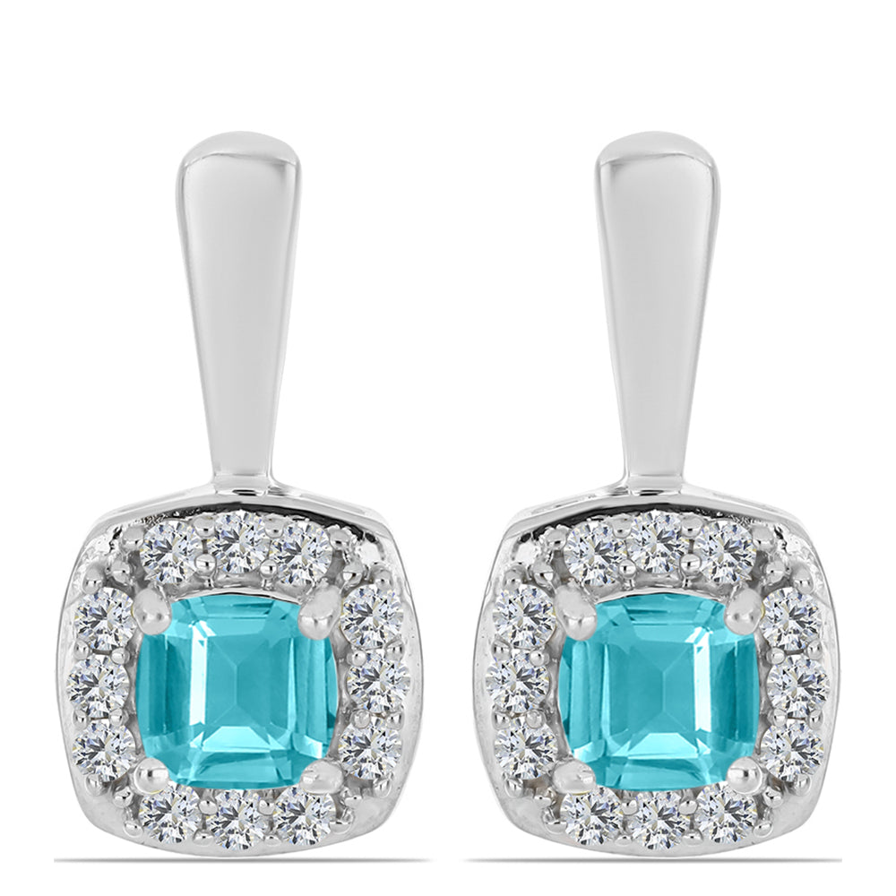 Cercei din Argint 925 ( 3.14 grame ) cu Cuarț Paraiba și Topaz Alb 0.91 Carate