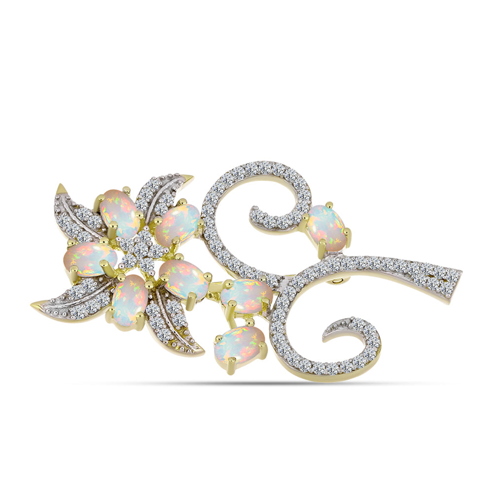 Broşă din Argint 925 Placat cu Aur ( 5.12 grame ) cu Opal Welo și Topaz Alb 1.87 Carate