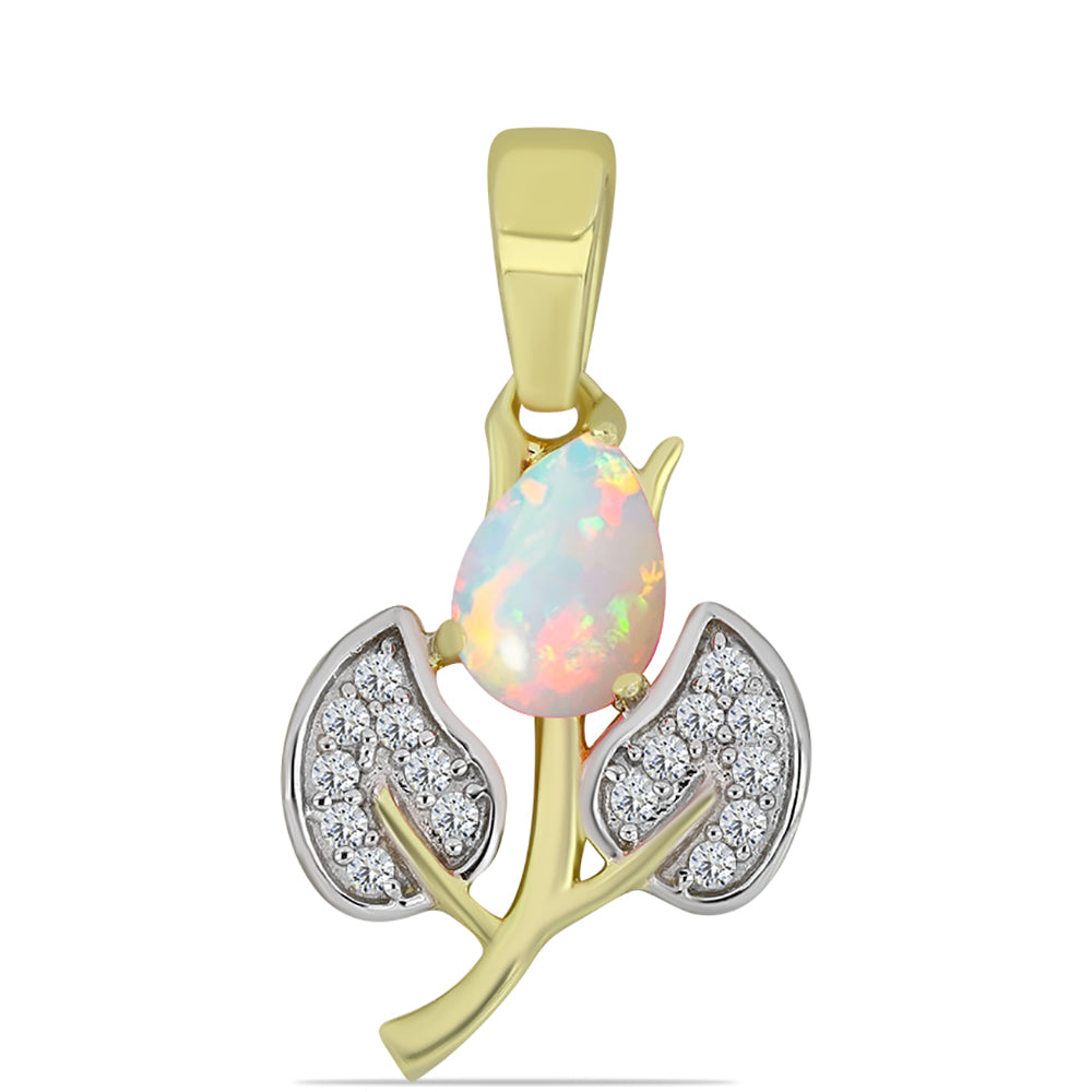 Pandantiv din Argint 925 Placat cu Aur ( 1.23 grame ) cu Opal Welo și Topaz Alb 0.56 Carate 1 