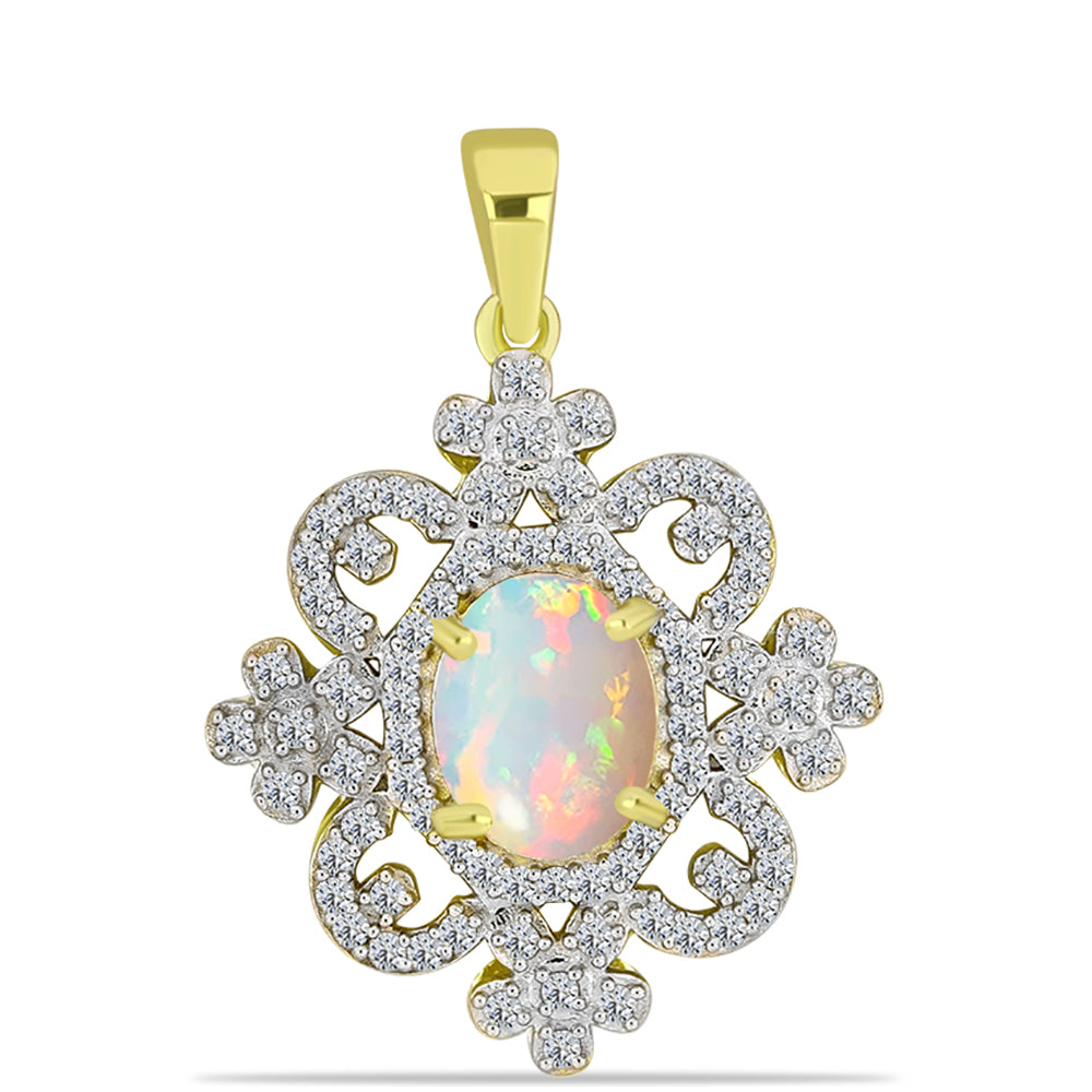 Pandantiv din Argint 925 Placat cu Aur ( 2.68 grame ) cu Opal Welo și Topaz Alb 1.7 Carate 1 