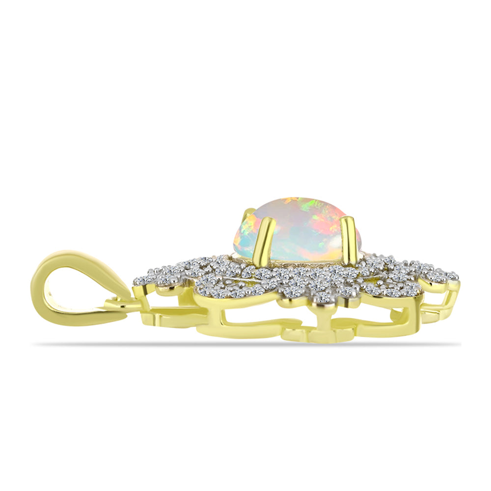 Pandantiv din Argint 925 Placat cu Aur ( 2.68 grame ) cu Opal Welo și Topaz Alb 1.7 Carate 2 