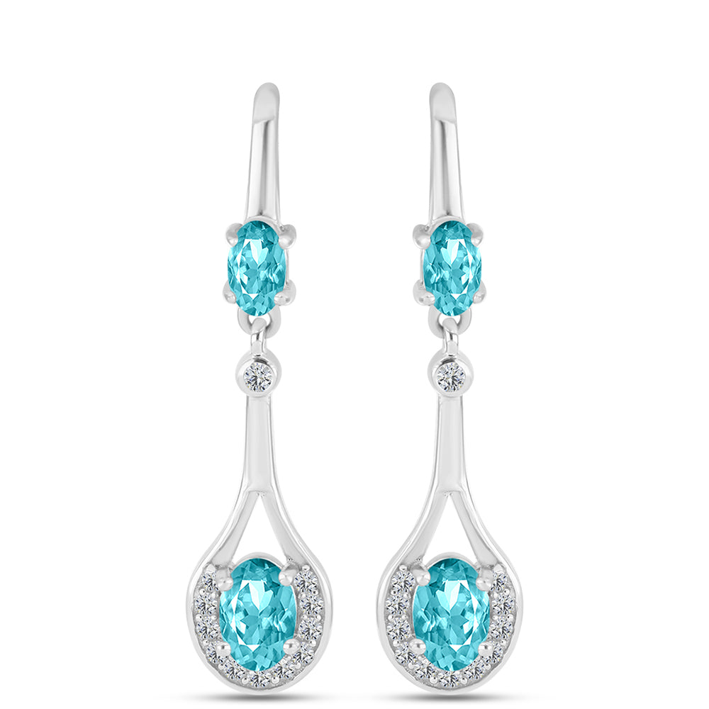 Cercei din Argint 925 ( 3.74 grame ) cu Cuarț Paraiba și Topaz Alb 1.32 Carate 1 