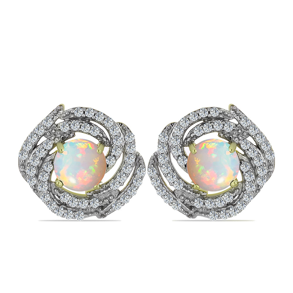 Cercei din Argint 925 Placat cu Aur ( 4.09 grame ) cu Opal Welo și Topaz Alb 1.7 Carate