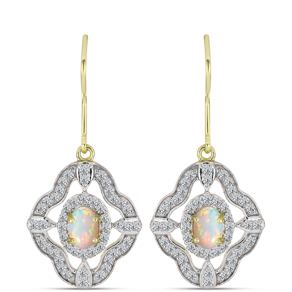 Cercei din Argint 925 Placat cu Aur ( 3.88 grame ) cu Opal Welo și Topaz Alb 1.29 Carate 1 